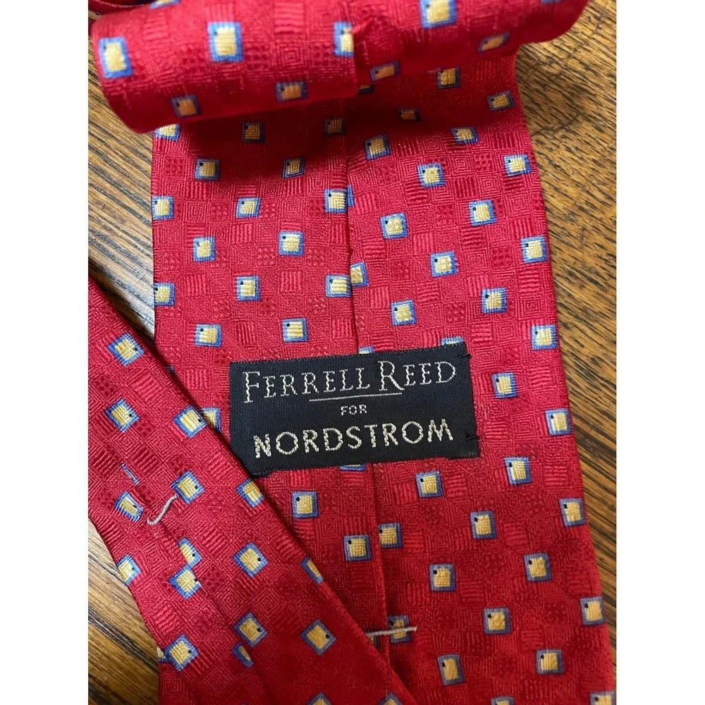 Ferrell‎ Reed for Nordstrom Red Silk Jacquard Geometric Handsewn Mens Tie Luxury